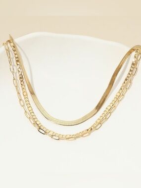 18K Gold Dipped Herringbone Paperclip Chain Layered Necklace